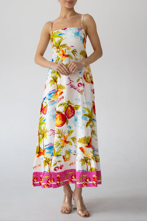 Maxikleid Weiß mit tropischem Muster LABEL OF LOVE